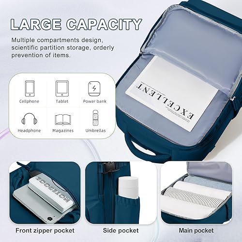 Vista 394 de VECAVE Mochila de viaje para laptop, mochila aprobada para vuelos,Mochila deportiva para universidad casual, E-peacockblue, Mochila para laptop