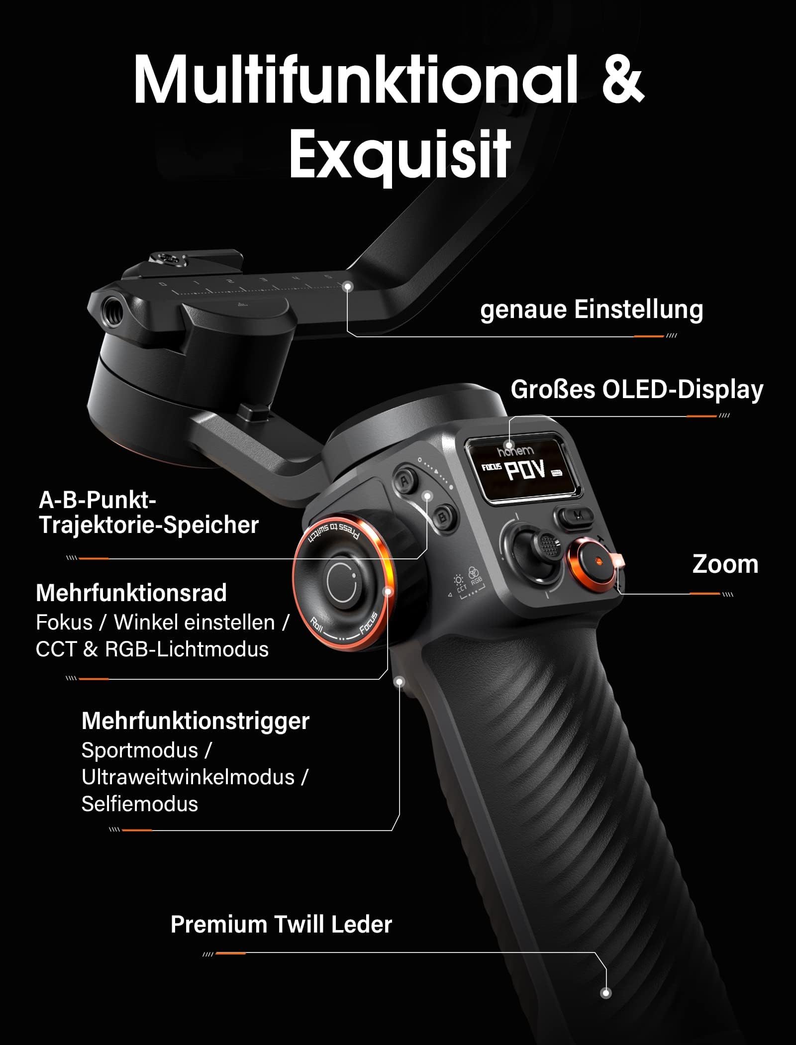 hohem iSteady M6 Kit 3-Achsen-Handy Stabilisator, Gimbal Smartphone | mit Magnetischer AI-Tracker, Einstellbares CCT/RGB-Fülllicht, 0,91 Zoll OLED-Display, Max. Nutzlast 400g, Gimbal für Volgging