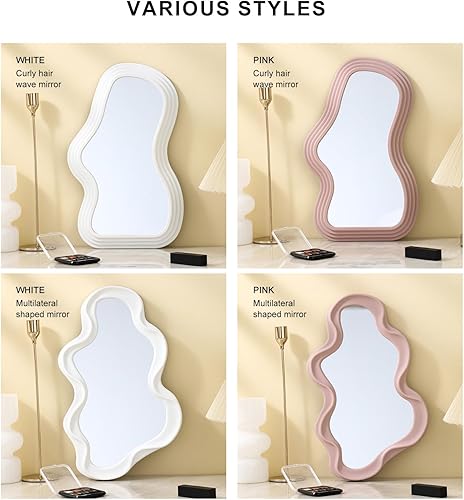 Miniatura 6 de Mokoze Espejo asimétrico de pared, espejos decorativos únicos y creativos, espejo ondulado funky de 16.14 x 9.84 pulgadas, borde irregular, espejo