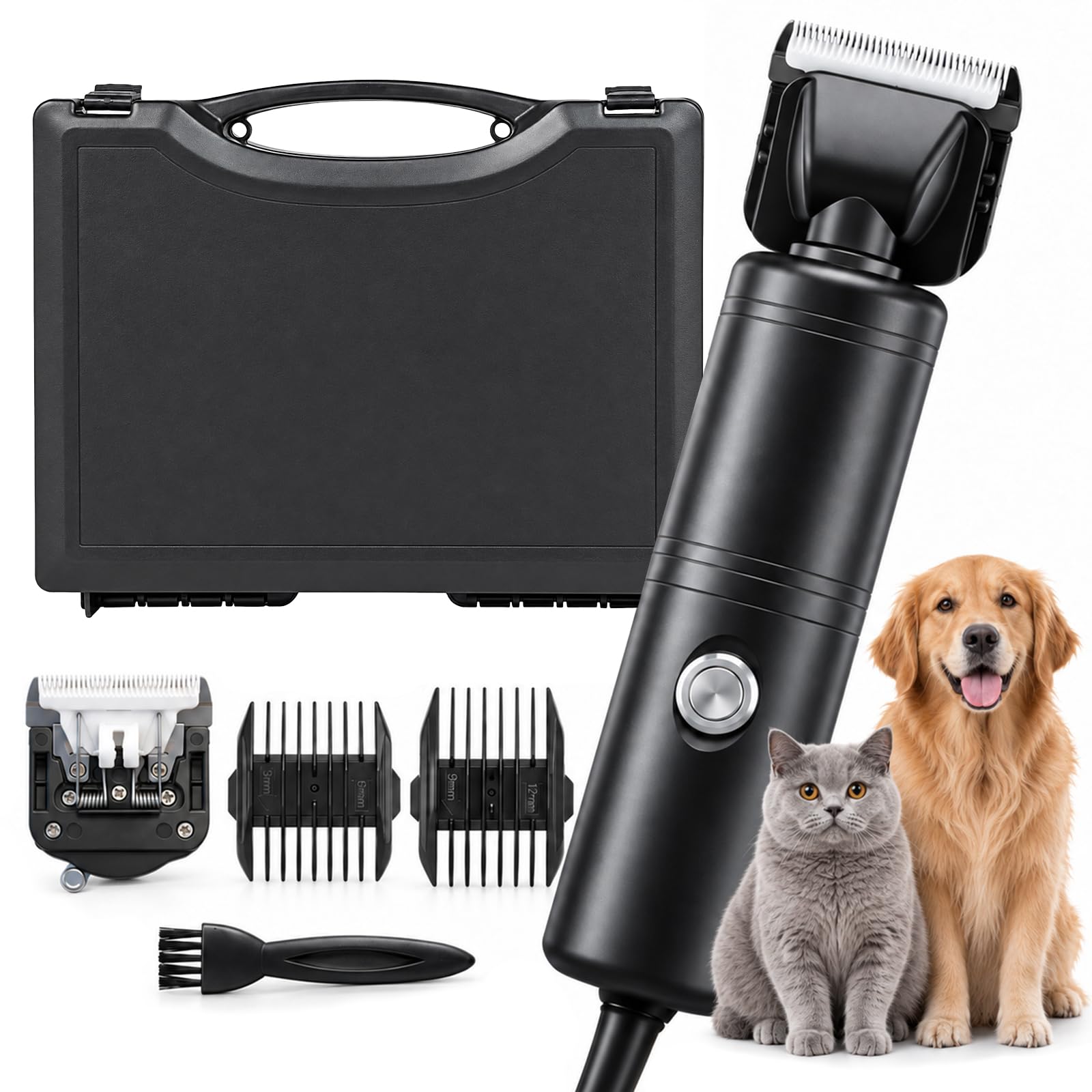 Tosatrice per Cani 200W, Tosatrice Silenziosa per Gatti con 2 Pettini Guida