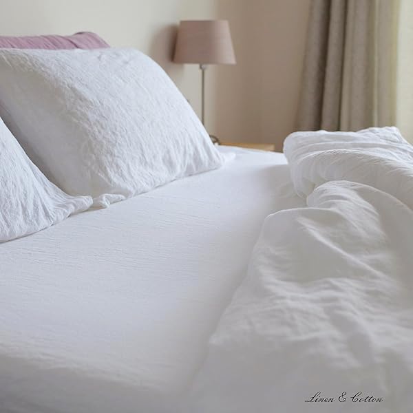 Linen & Cotton Drap Housse Extra Douce Alicia, 100% Lin Lavé - Blanc (150 x 200cm - King) - 2