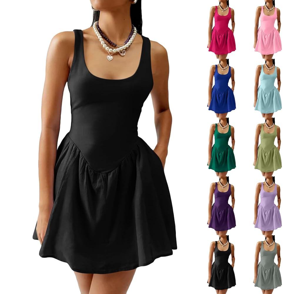 Jielayou Women's Summer Dresses Casual Scoop Neck Drop Waist