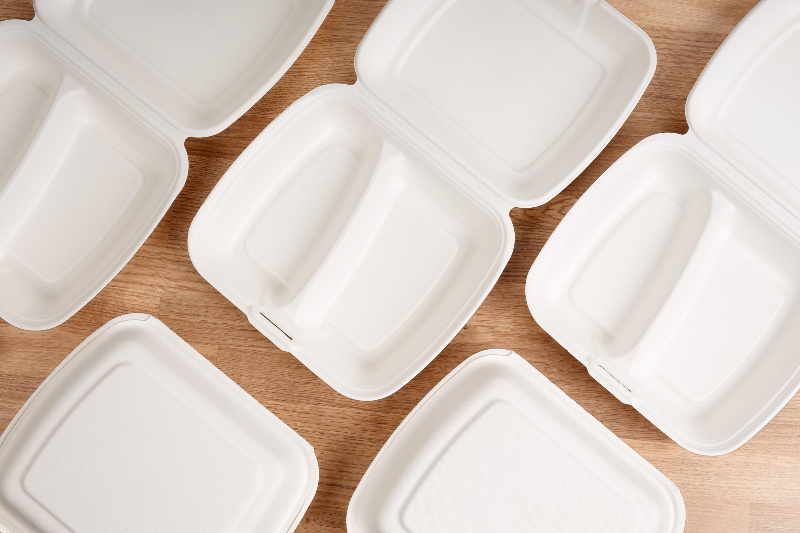 Love Nature Caja de menú ecológica desechable 2 dividida 50 piezas - vajilla desechable caña de azúcar - embalaje para llevar
