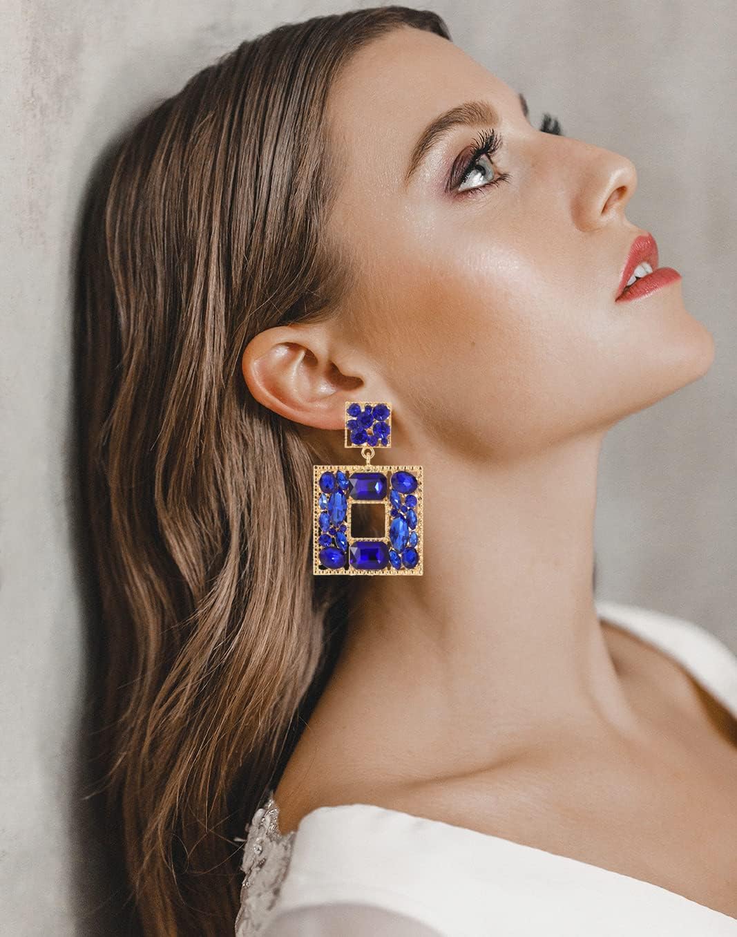 Rhinestone Square Statement Dangle Earrings Trendy Crystal Geometric Drop Earrings Hypoallergenic Jewelry for Women Party - Image 7