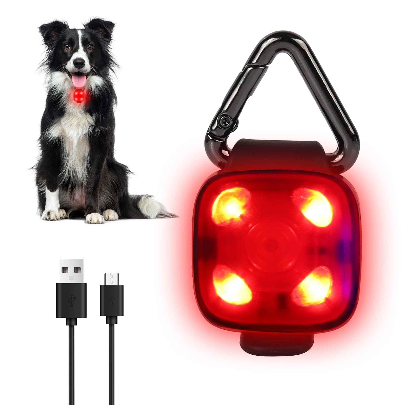 LED Dog Collar Light Rechargeable Clip On – Waterproof USB Pet Safety Light for Dogs, Cat & Owner Visibility, Ideal for Night Walking, Running & Camping (Red) — image 1