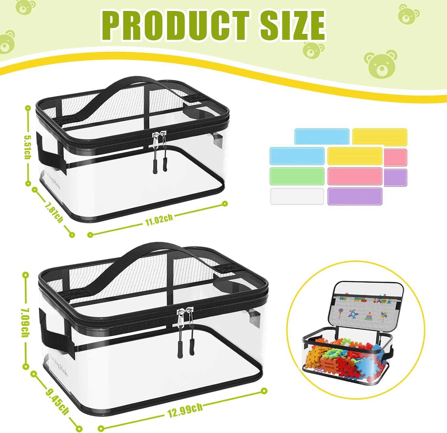 8 Pack Large Clear Toy Storage Bags with Labels, Handles, Zippers, 4L+4XL image 2