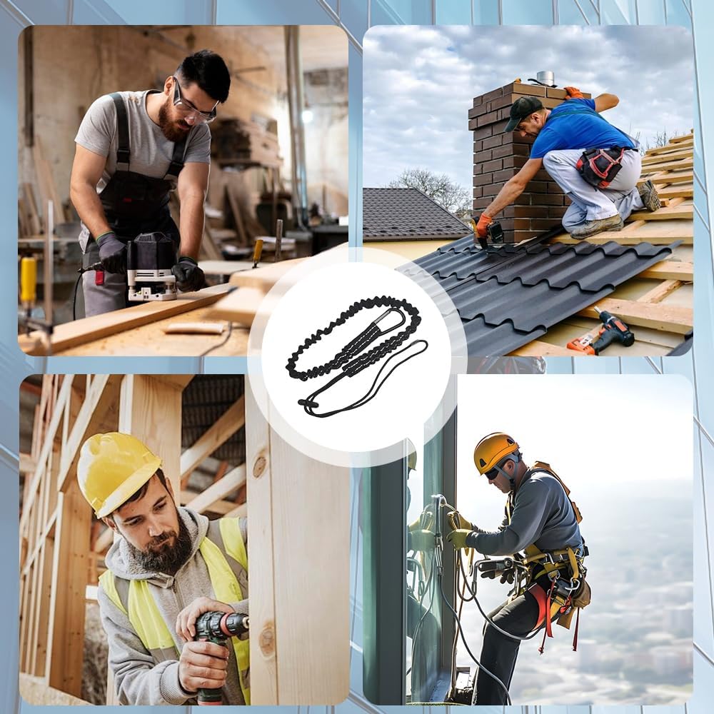 6 Piezas de Seguridad para Herramientas, Cuerda de Seguridad Elástica con Mosquetón para Anticaída y Protección contra Caídas en Trabajos de Altura, Ideal para Techistas, Construcción, Montaje y Mante
