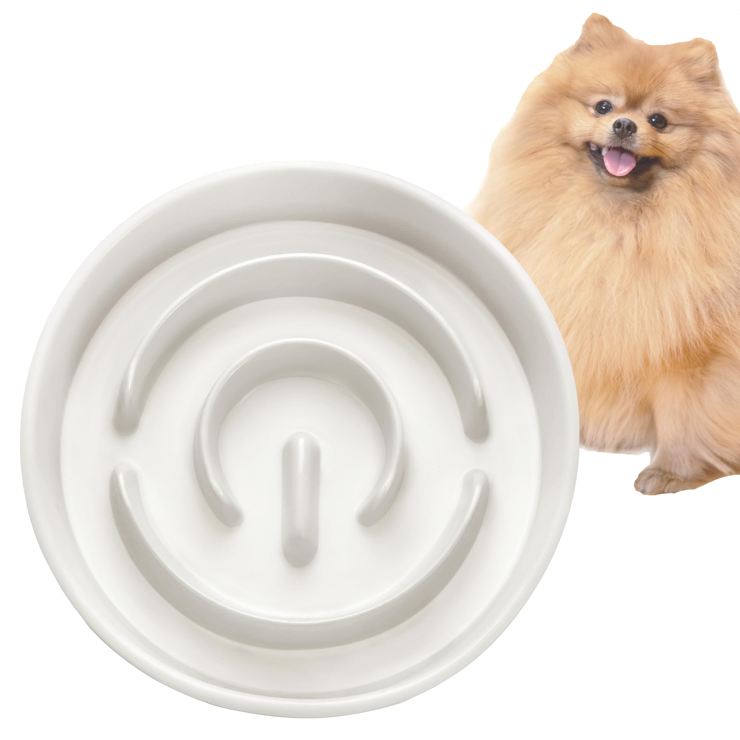 Ceramic Slow Feeder Dog Bowl for Small Breed Dog Slow Feeder Bowl for Fast Eaters Slow Feeder Cat Bowl, 14oz, Ivory White