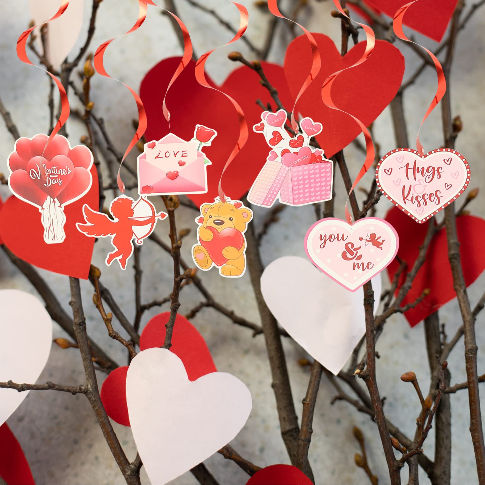 PRETYZOOM 5 Sätze Valentinstag-spirale Hängend Valentinsgrüße Bänder Deckenverkleidung Hochzeitsdeko Spiralanhänger Zum Valentinstag Strudelanhänger Zum Valentinstag Papier 12 Stück * 5