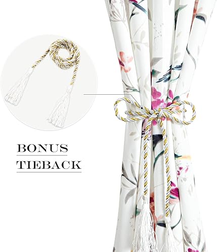 Miniatura 4 de VOGOL Cortinas pequeñas para ventana de puerta, diseño de pájaros y flores rosas, cortina para puerta de patio, bolsillo para barra, 25 x 40