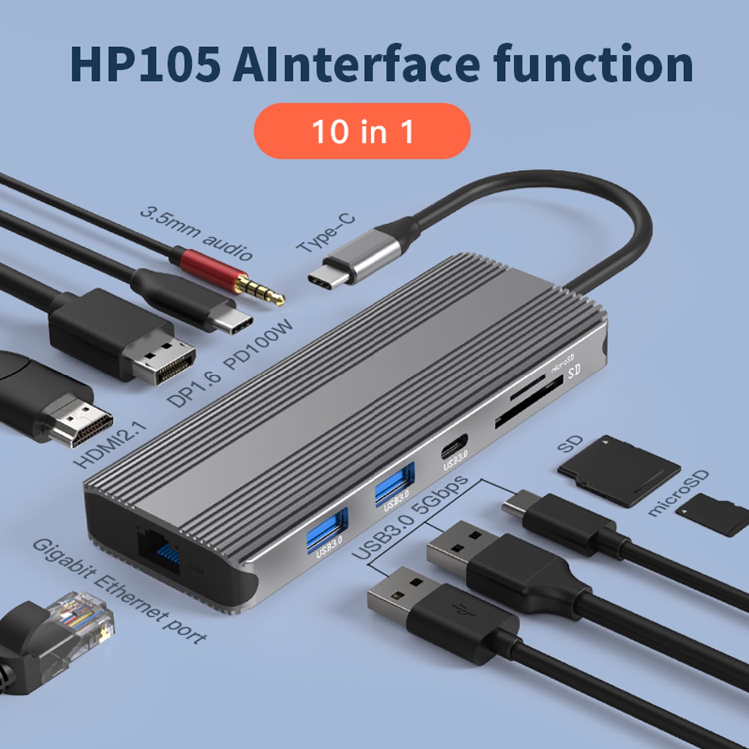 Docking station 8K, 10 in 1, docking station USB-C a doppio monitor per laptop, docking station multiporta USB C per MacBook (101HDP8k)