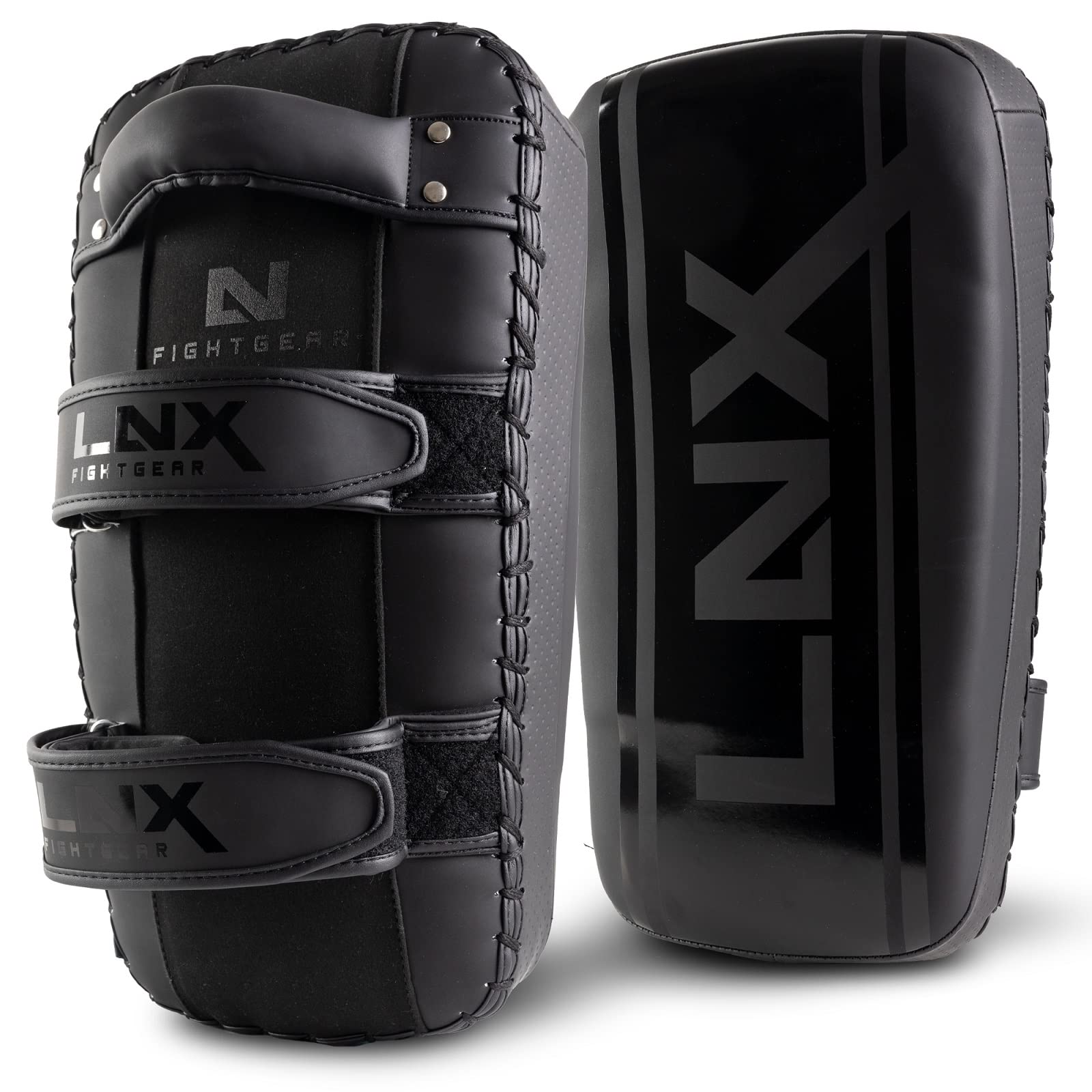 LNX Thai Pads Ultimatte - Paar in matt schwarz original Thai Style für Kickbox Muay Thai Training usw. Schlagpolster Kickpolster Pratze Paar