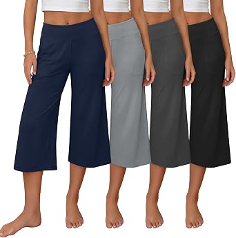 Locoowai 4 Pack Womens Wide Leg Capris Pants
