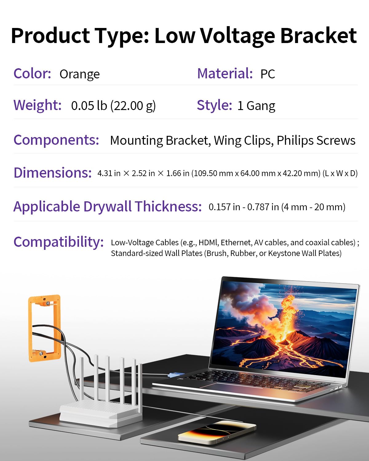 VCELINK Low Voltage Mounting Bracket, Flush Low Voltage Box, Orange 5-Pack — Amazon image 8