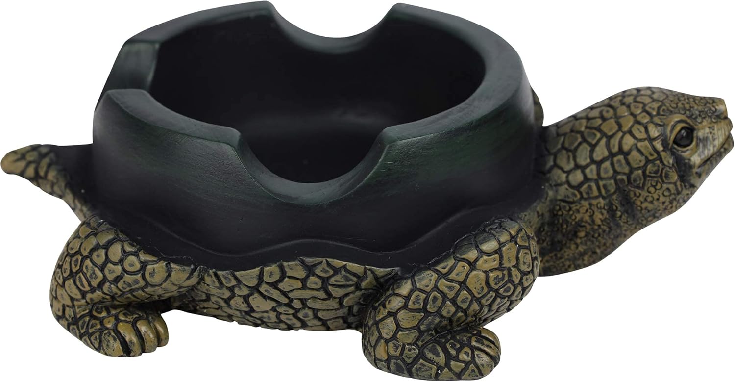 Bіg Sаlе KiwiKols Large Turtle Ashtray - Cigar Use - Dark Green Resin - Discrete Decoration - Smoker Enthusiast - Cigarettes - Smokeless & Windproof - Outdoor Patio Ashtray