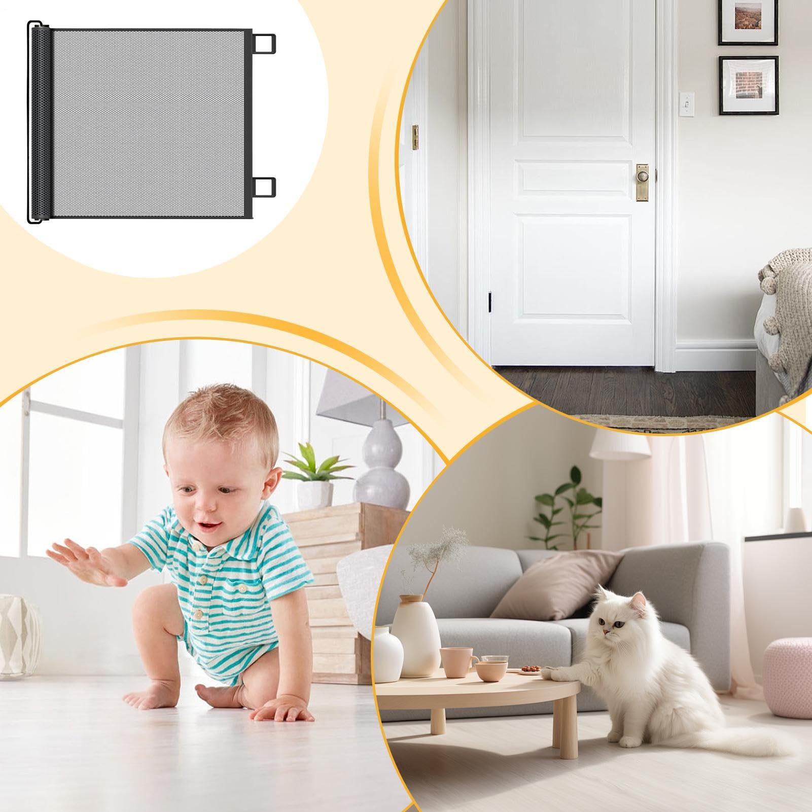 Puerta de seguridad infantil para puertas, puerta de seguridad de malla para perros para escaleras | Kid Mesh sin perforación, multifuncional, fácil – Instalación de puertas para mascotas para