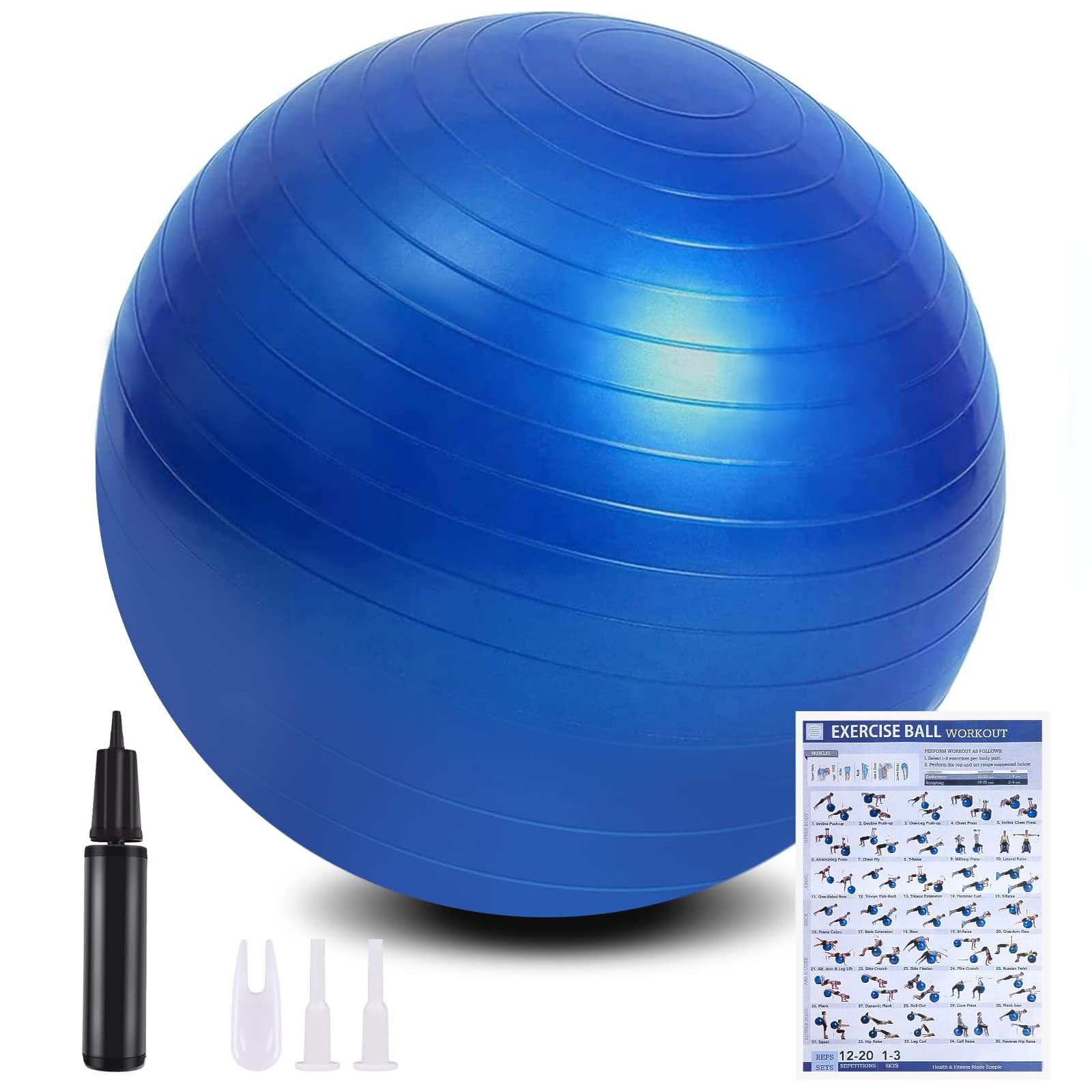 flintronic Palla Fitness, Palla da Ginnastica, 55/65/75/85cm Palla Anti-Scoppio, Palla di stabilità, con Pompa, Strumento Tappo Pompa, E Manuale per Yoga, Esercizi di Equilibrio, Allenamento, Fitness