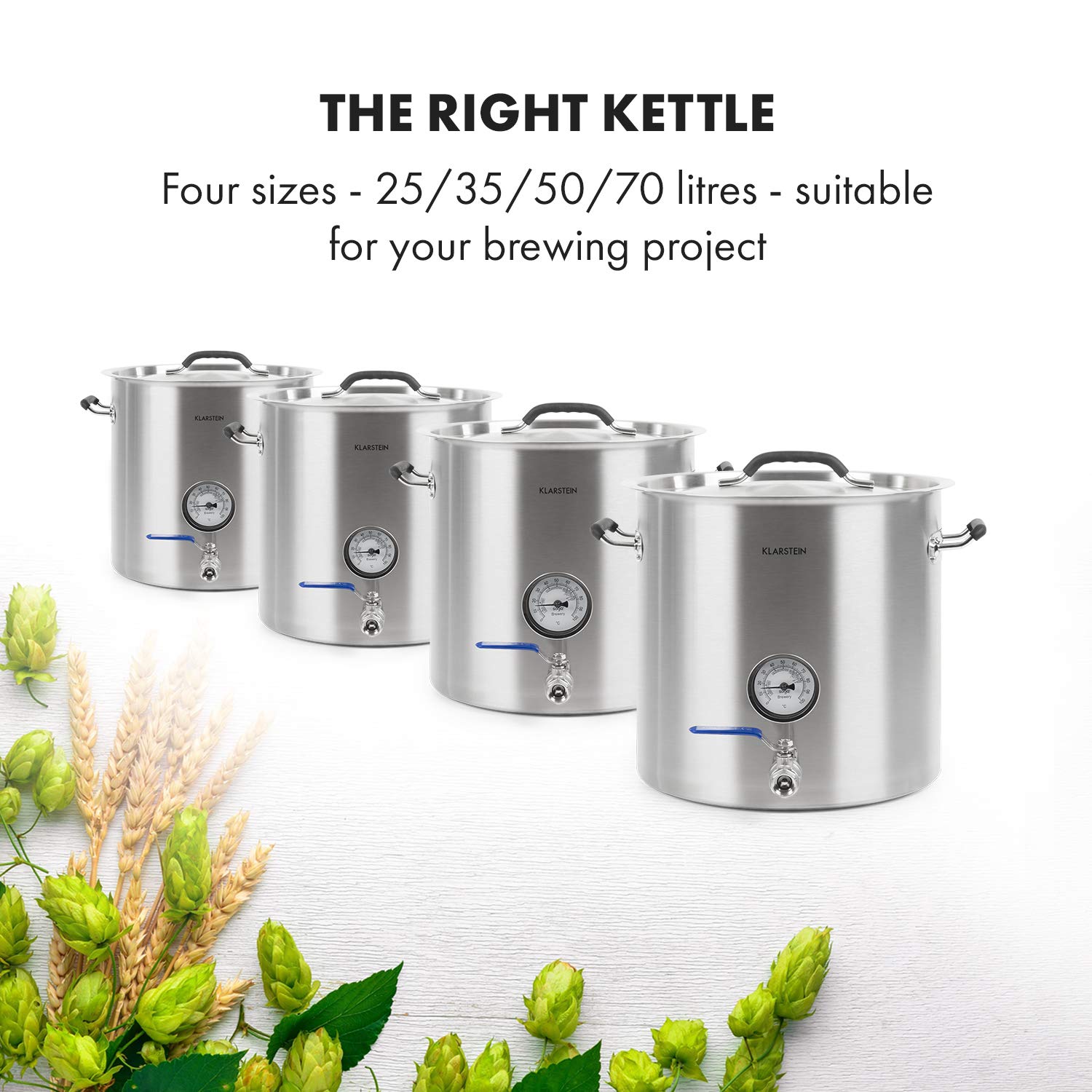 Klarstein Brauheld Pur – Cubeta de maceración, producción casera de cerveza, termómetro, pared de 0,7mm de grosor, base de 3mm de grosor para placas de inducción, grifo de 1/2", 50 L, plateado