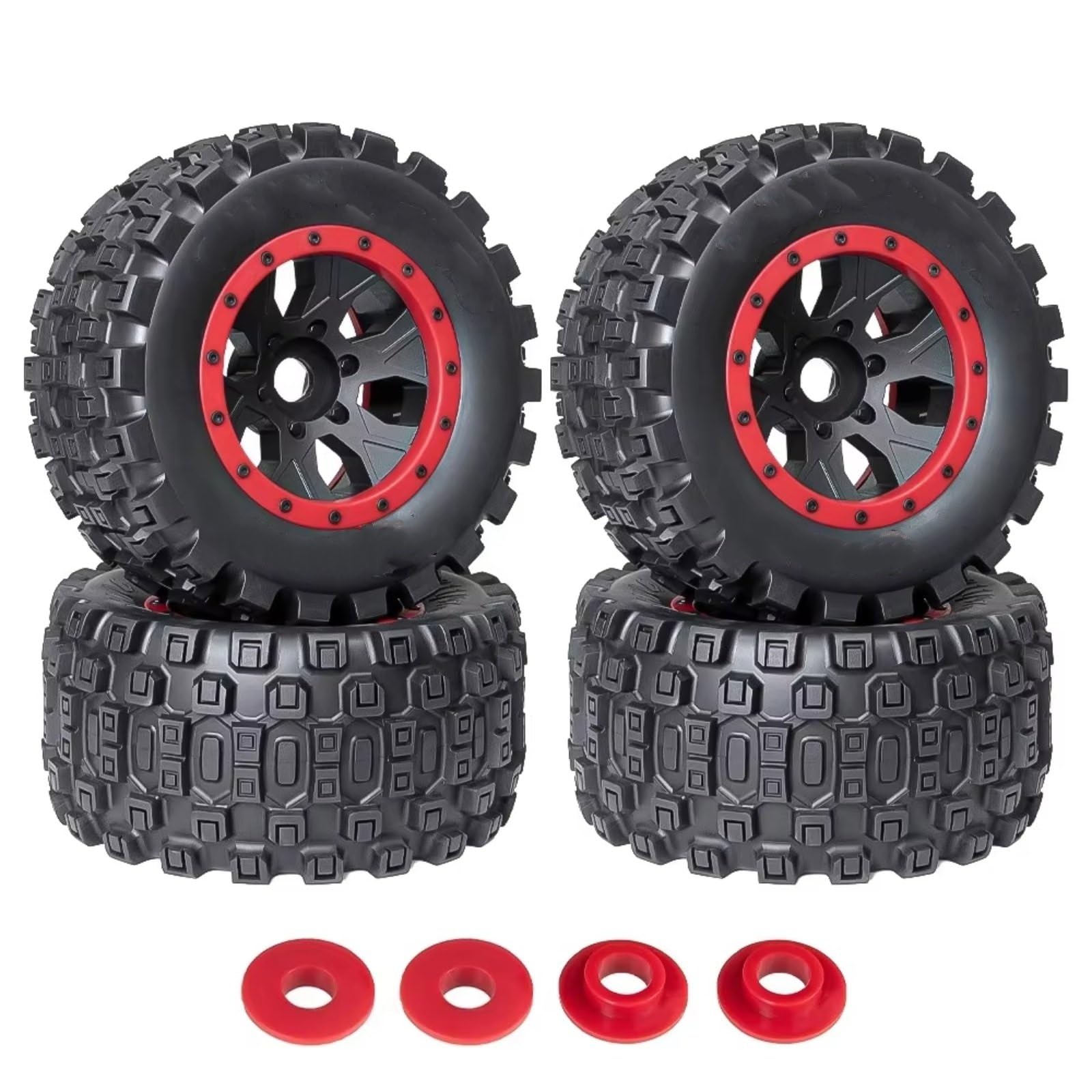 Models Parts For Arrma For Kraton 8s For Arrma For Traxxas For X-Maxx 1/5 Rc Car 4pcs 211mm 24mm Hex Rubber Tires Wheels(Red)