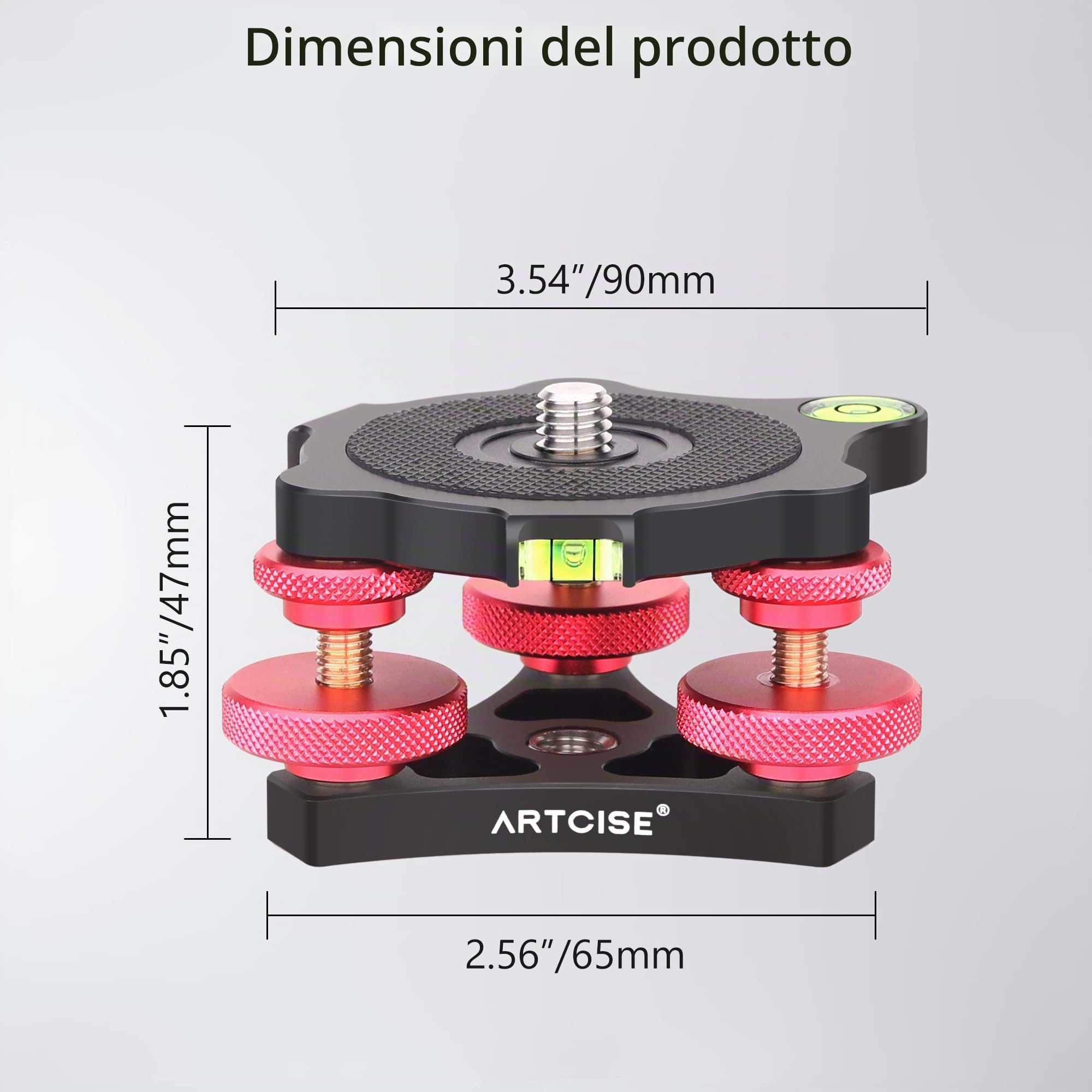 Base di livellamento per treppiede ARTCISE, testa a tre ruote a 3 assi in lega di alluminio, filettatura da 3/8", regolazione precisa dell'angolo +/-5° per la fotografia panoramica macro