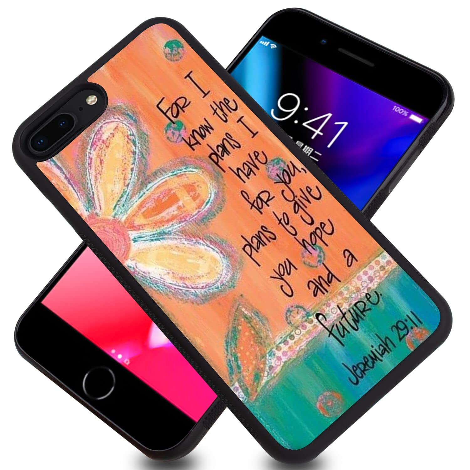 LIWEILE Phone Case for iPhone 7 Plus iPhone 8 Plus with Holy Bible Verse Style Black Textured Frame Shockproof TPU Anti-Slip Smartphone Protective Case