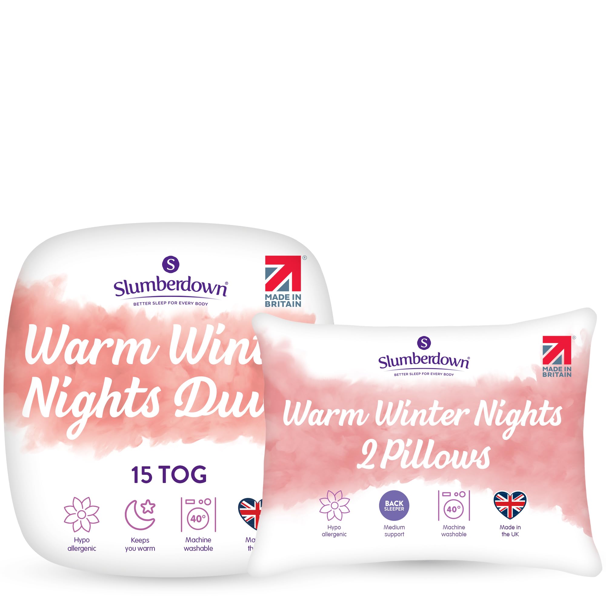 Slumberdown Warm Winter Nights Double Duvet 15 Tog & 2 Pillows - Extra Thick & Cosy Quilt ...