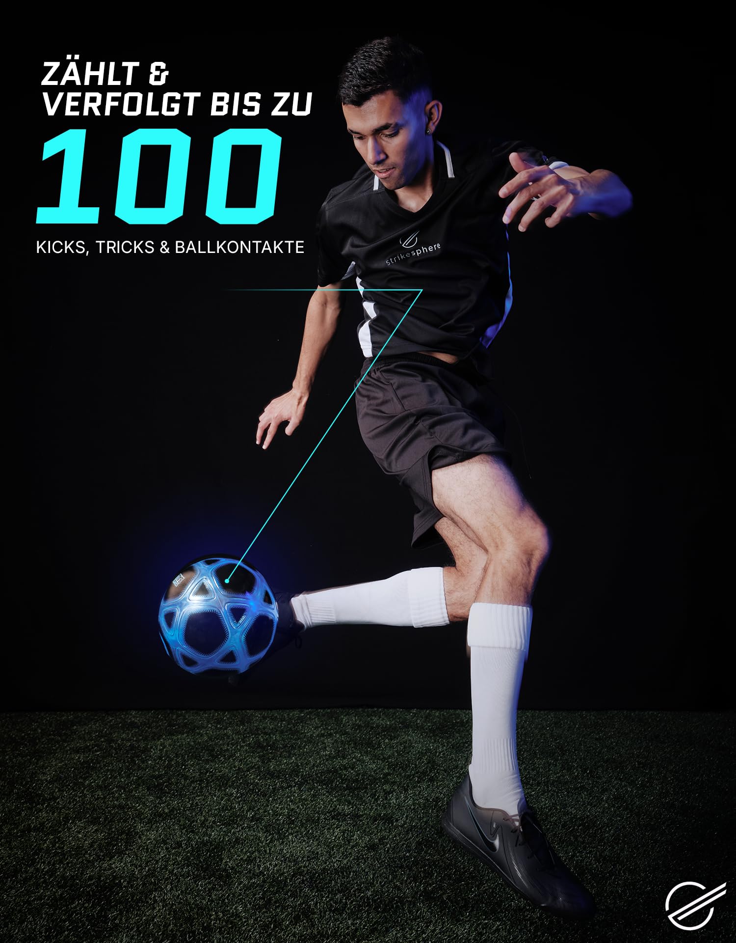 strikesphere Counter Ball, Fußballgeschenk für Jungen und Mädchen ab 6 Jahren: Zählball mit Licht- und Soundeffekten, weiß und blau