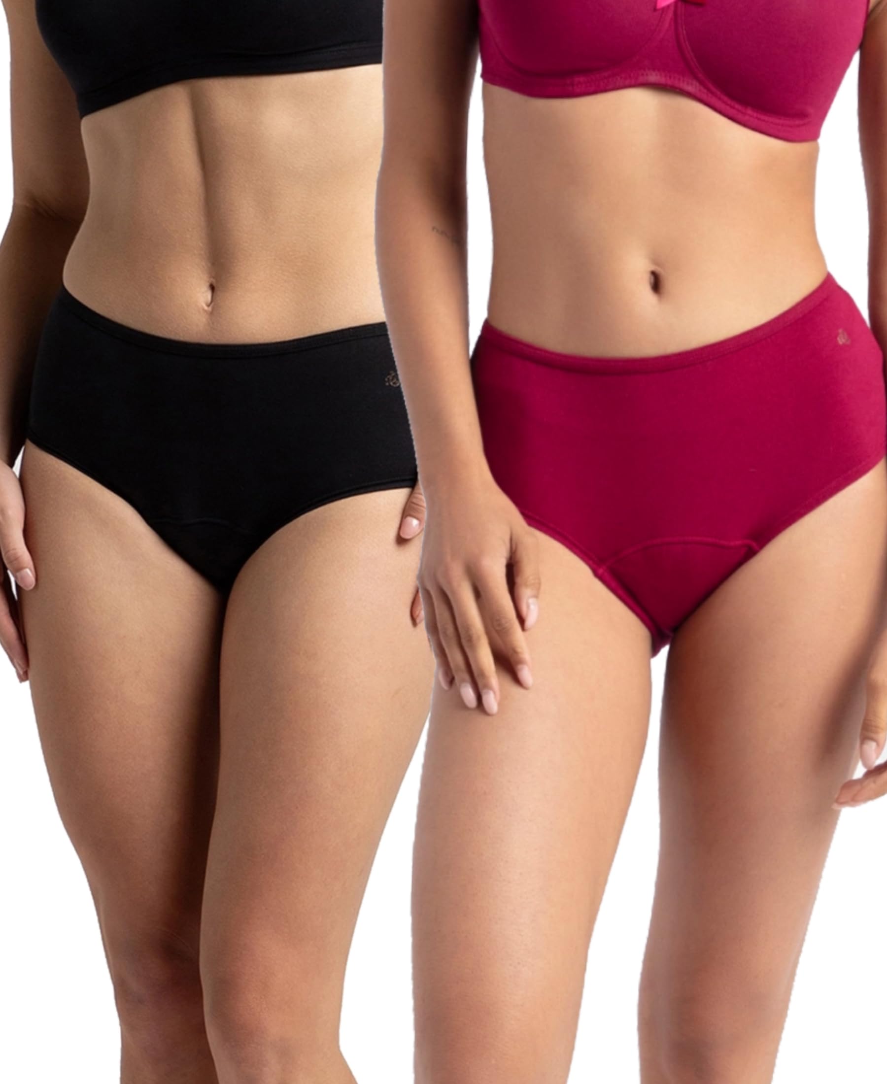 SW05 Women's Super Combed Cotton Elastane Stretch Period Panty with Leak Proof Inner Absorbent Layer and Stay Fresh Treatment (Pack of 2)