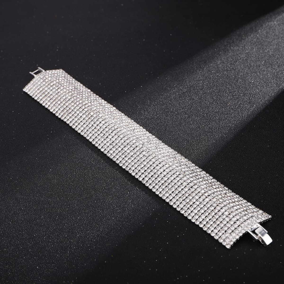 Pulseras de diamantes de imitación de plata y oro, pulseras anchas para mujeres y niñas, pulseras de cadena de tenis de varias capas, Plata 4