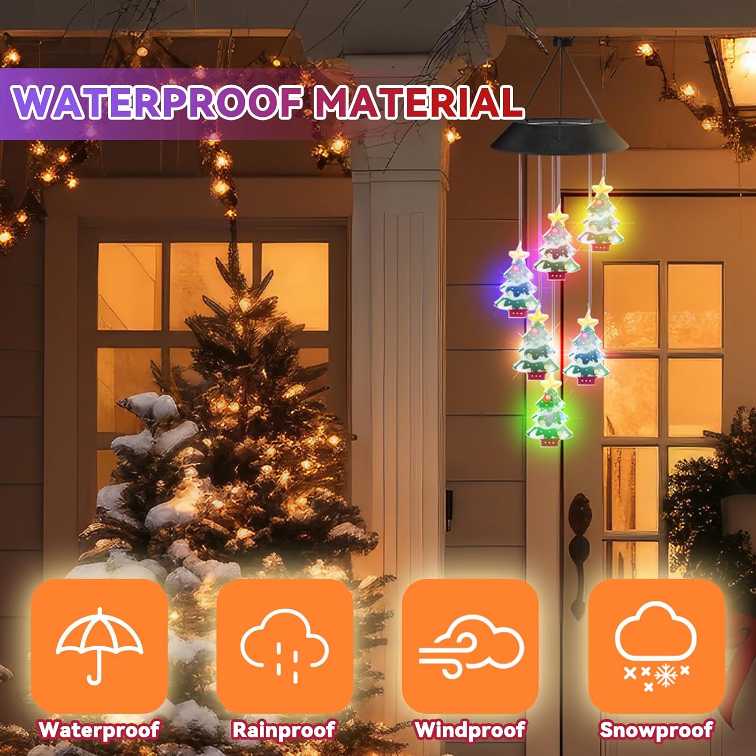Thyle Christmas Solar Wind Chimes Color Changing Christmas Tree Wind Chimes LED Mobile Lights for Outside Yard Garden Home Window Hanging Decorations - Image 5