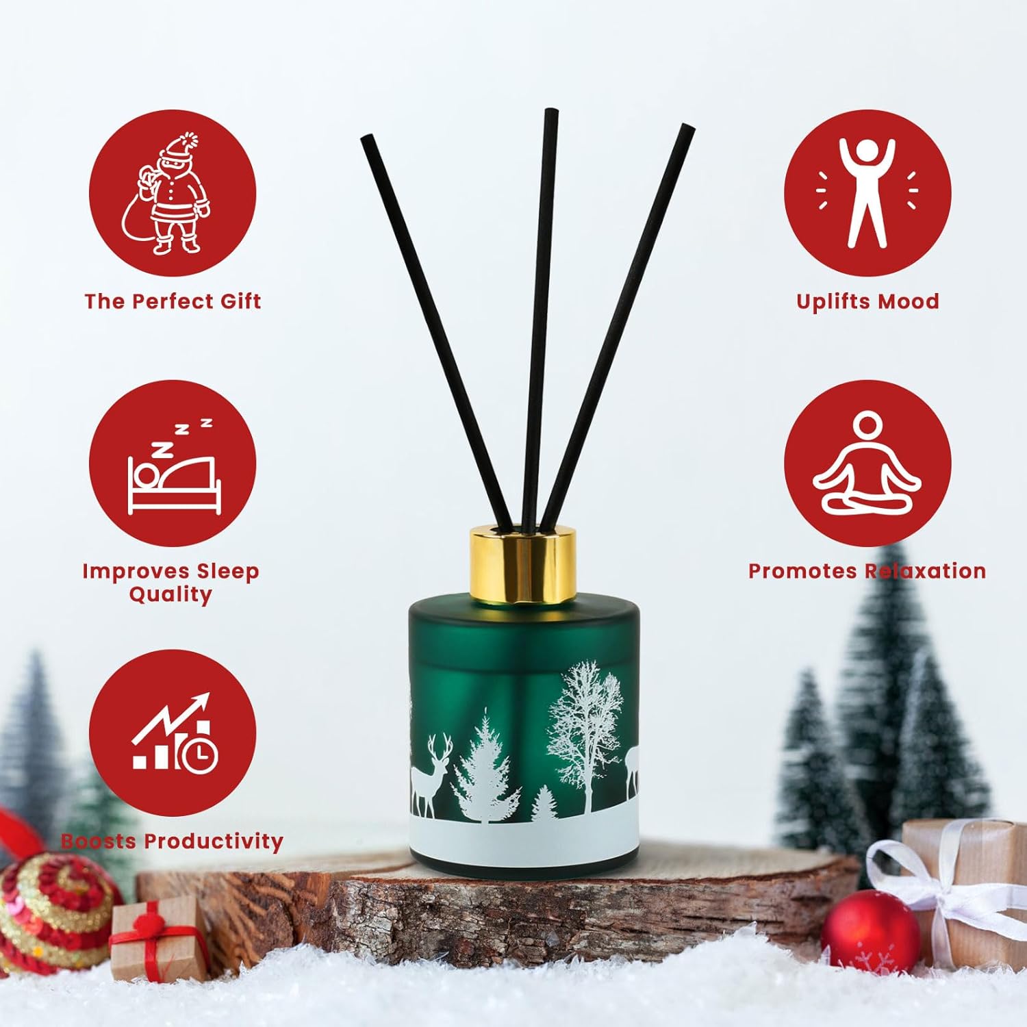 Christmas Reed Diffuser Set, Fireside Juniper & Balsam Scented, 6 Diffuser Sticks with Christmas Bottle Design, Home Decor Bedroom Living Room Office (Fireside Juniper & Balsam 4oz) - Image 6