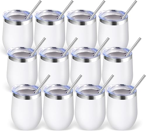 Miniatura 33 de Volhoply - Juego de 12 vasos de vino de 12 onzas con tapa, hechos de acero inoxidable con aislamiento al vacío de doble pared, vasos de vino sin