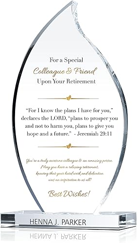 Placa de regalo de jubilación de cristal personalizada para hombre religioso o mujer religiosa, personalizada con el nombre del jubilado, recuerdo