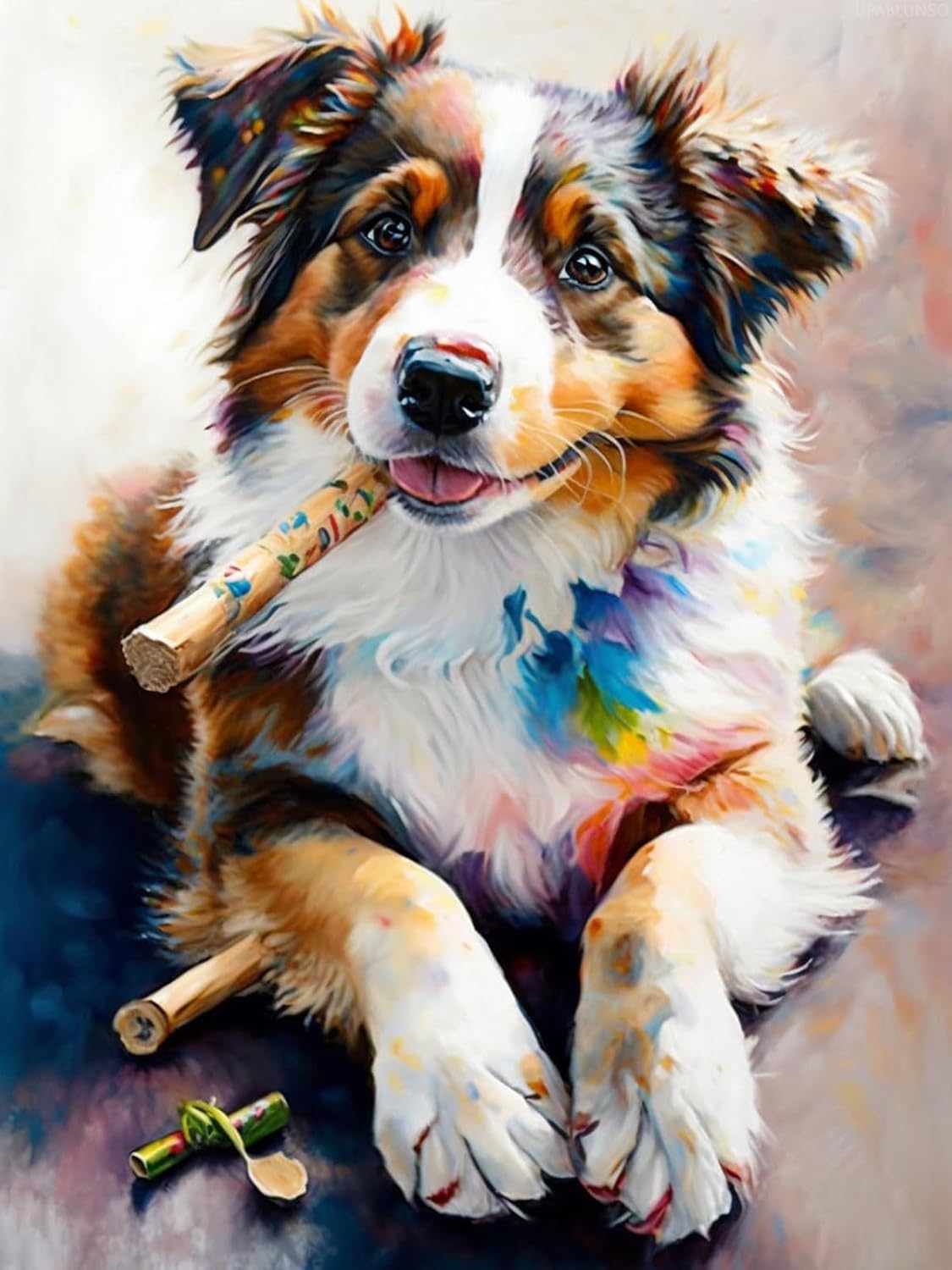UPABLUNSO Good Doggy Adult Diamond Painting Kits, Australian Shepherd Diamond Painting Kits, DIY Cute Animals Round Diamond, Gemstone Artwork, Home, Office Wall Decoration 12x16 inch