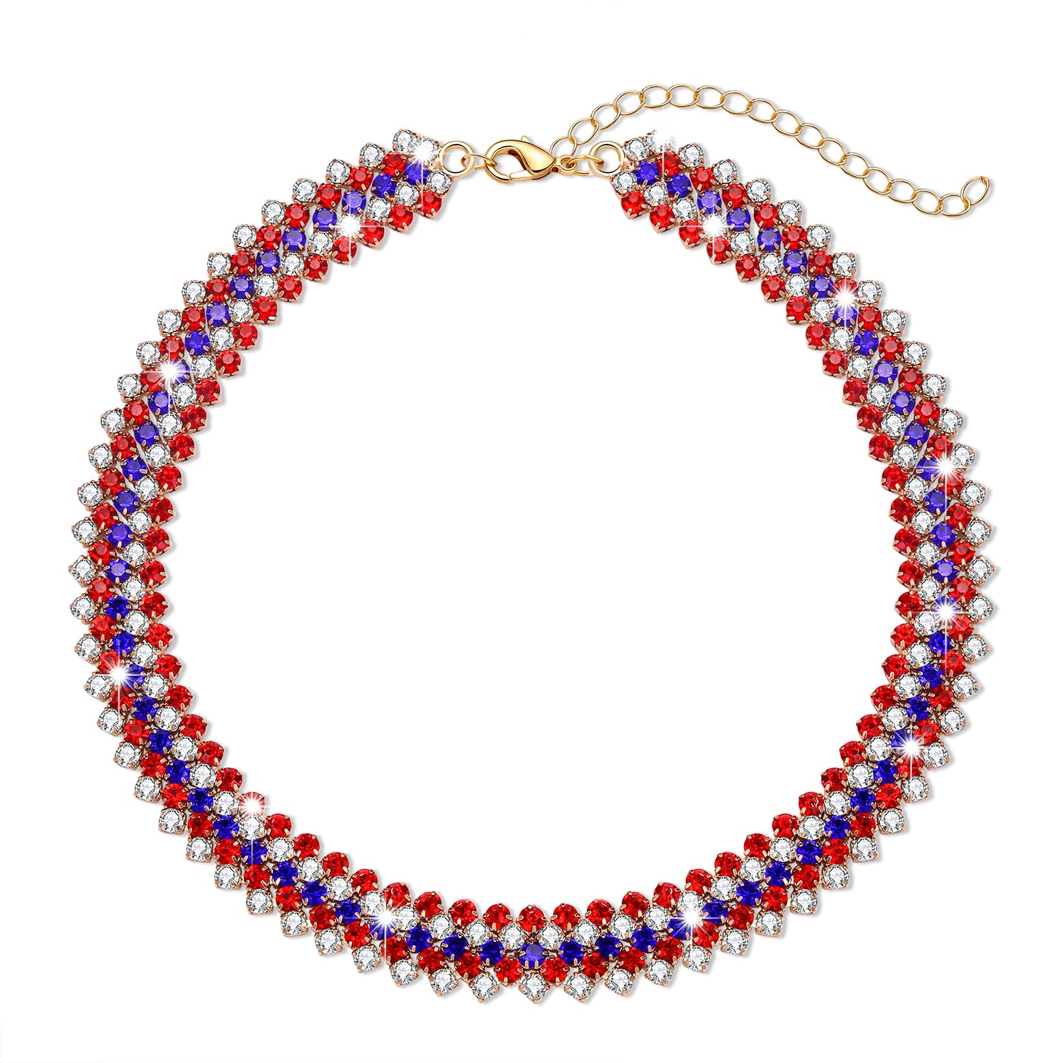 ARATLENCH 4 th of July Necklace American flag USA Red White Blue Rhinestone Choker Necklace Fourth of July Independence Day Tennis Chain Necklace