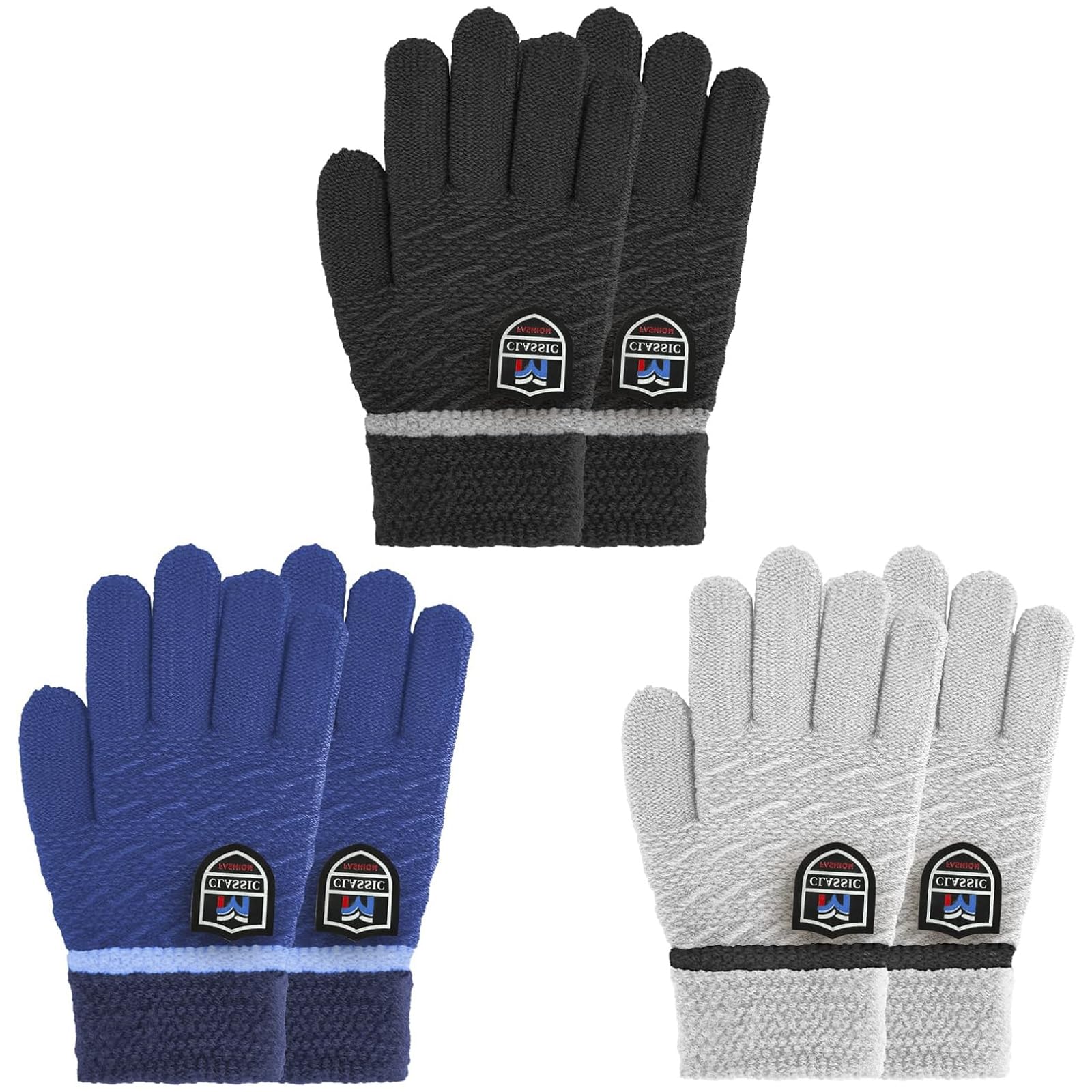 MIG4U 3 Pairs Kids Winter Magic Gloves for Boys and Girls, Warm Knit Children Cold Weather Glove Napping Liner