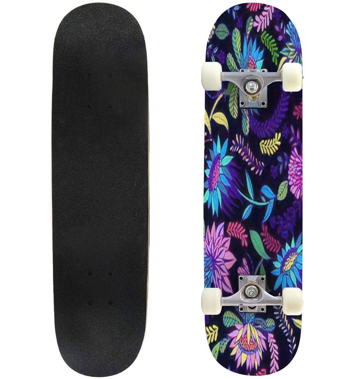 Sunflower Seamless Pattern Sunflower Fabric Background Big Abstract Skateboard 31"x8" Double-Warped Skateboards Outdoor Street Sports Skateboard for Beginners Professionals Cool Adult Teen Gifts