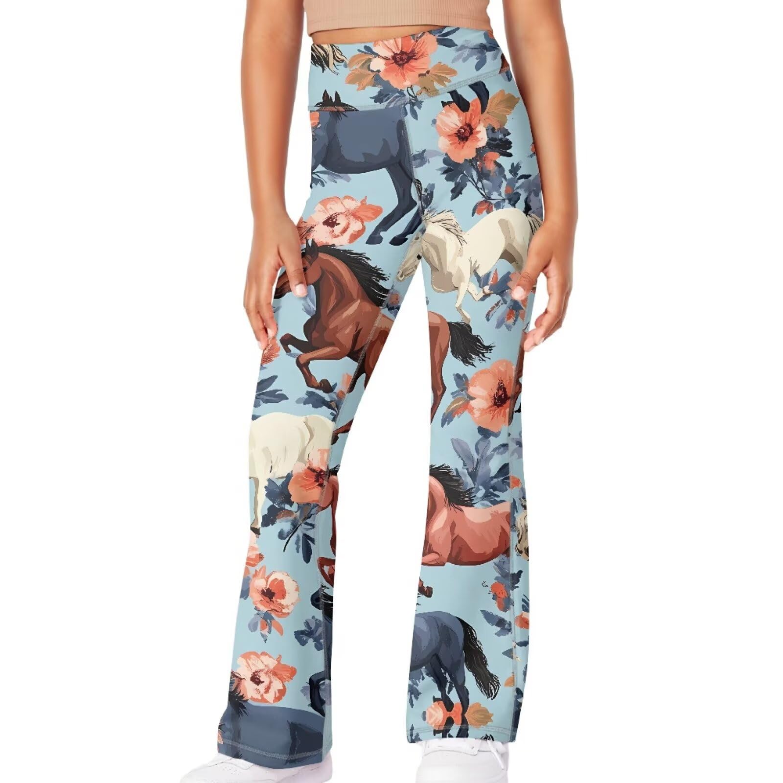 Girls Leggings Floral Print High-Waisted Flared Pants 5-14 Years