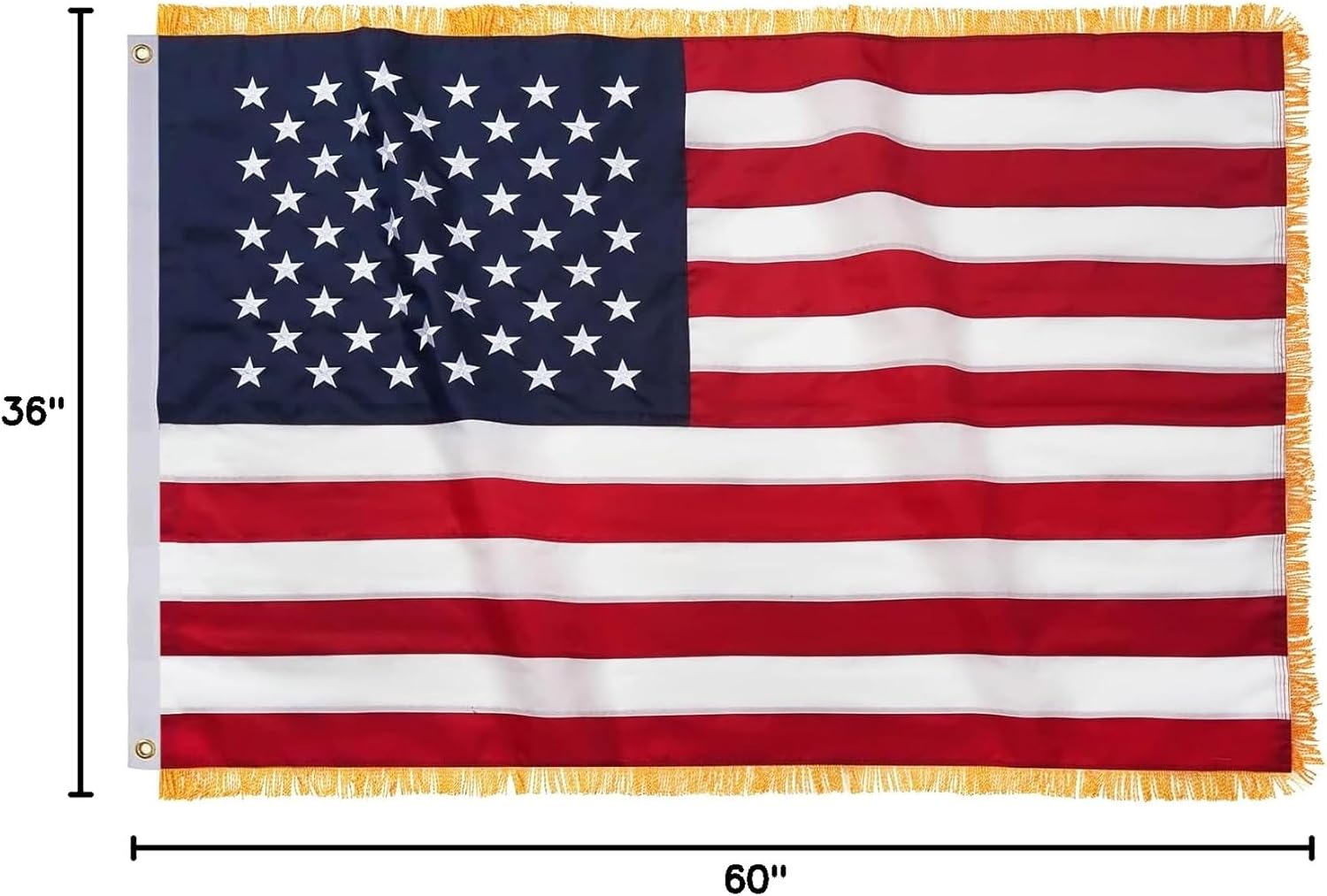 TOPFLAGS American Flag US Flags with Fringe 3x5 Ft Heavy Duty USA Flag Tassel Brass Grommets Embroidered Stars Sewn Stripes Vibrant Color Banner Outdoor/Indoor