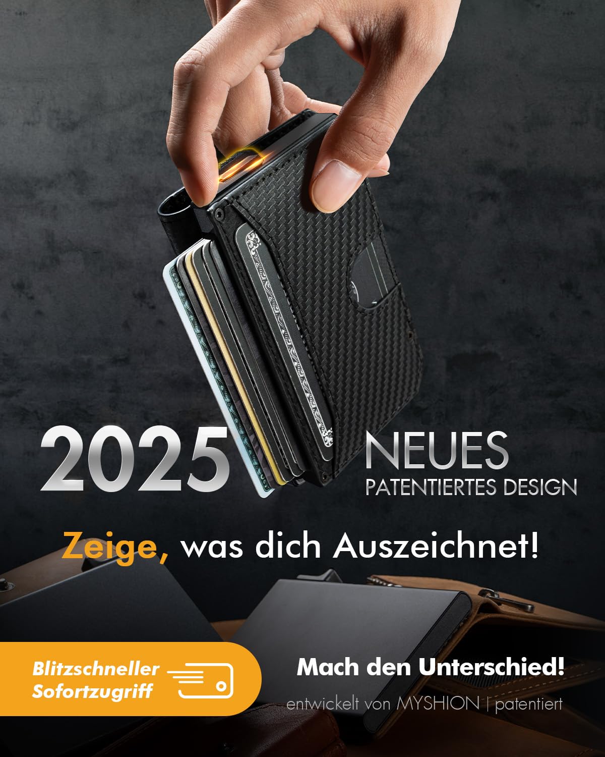 Geldbörse Herren Bifold mit Geldclip, Slim Wallet mit RFID-Schutz, Pop-Up Portmonee Kartenetui Herren, Smart Kreditkartenetui für bis zu 12 Karten (Carbon)