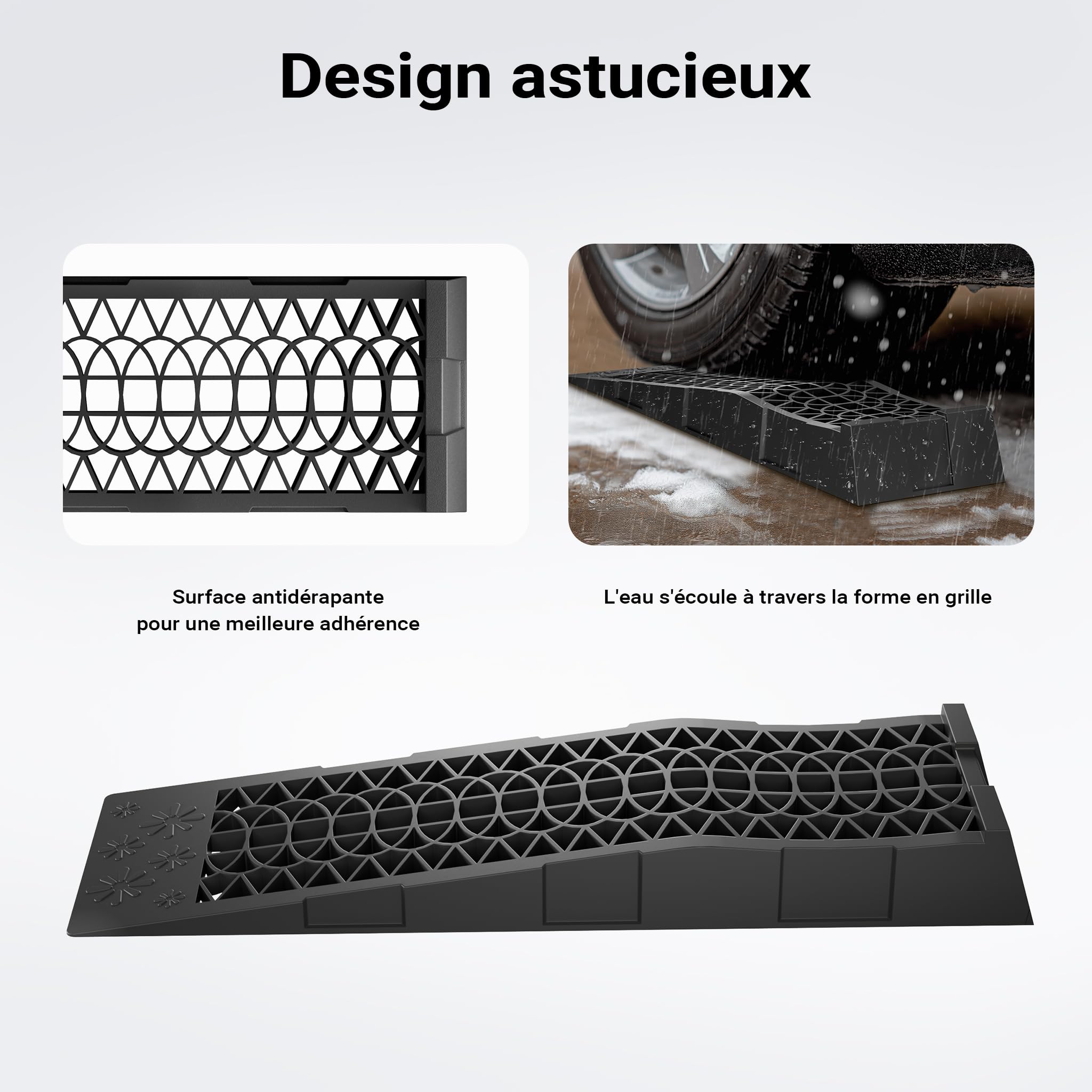 XPOtool Lot de 2 rampes Voiture d’accès Extra Plates – 700 x 200 x 78 mm – en PP Robuste – capacité Max. 3,5 t – Cales de Roue véhicule Chargement accès Caravane Camping Car Remorque