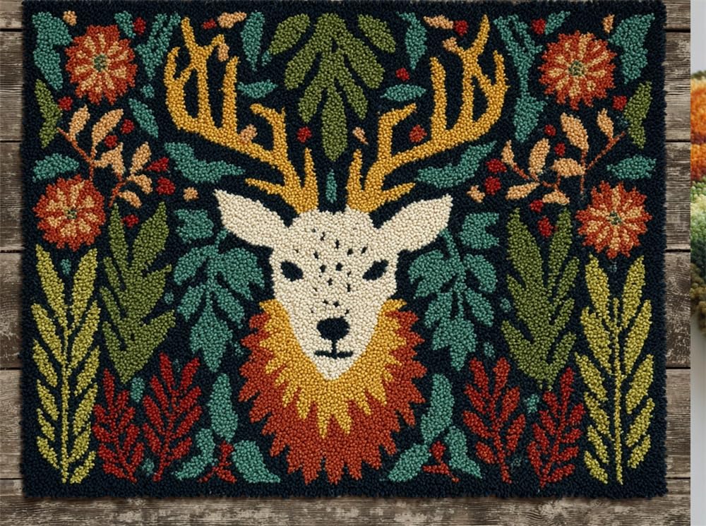 FWRTYCB Latch Hook Rug Kit Jungle Deer 20X15Inch Carpet Making Kit