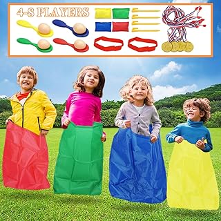 Outdoor Games for Kids, Potato Sack Race Bags, Egg Spoon Race 3-Legged Bands Bean Bag Toss Prizes for Lawn Backyard Field ...
