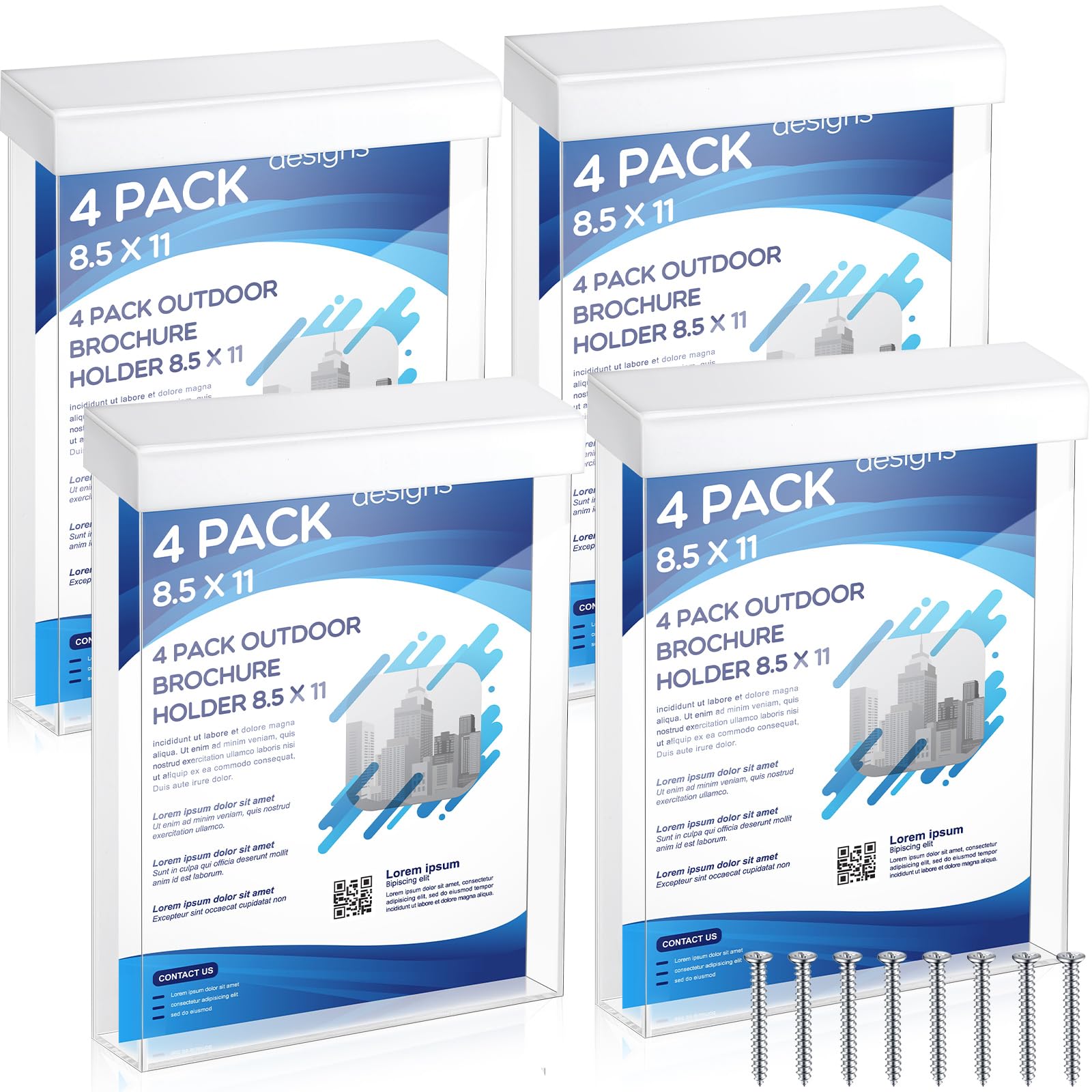 4 Pcs Outdoor Brochure Holder 8.5 x 11 with Lid Acrylic Wall Mount Flyer Box with Self Closing White Lid Waterproof Clear Heavy Duty with Screws for Real Estate Flyer Document Pamphlet Disp