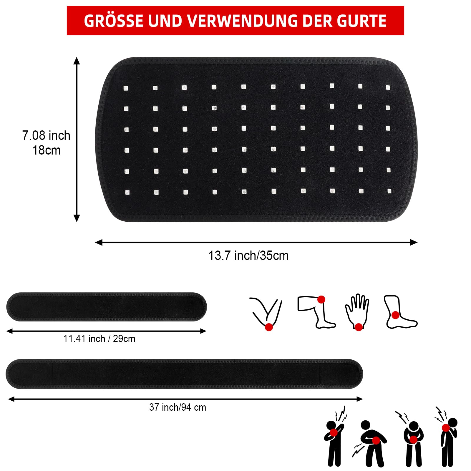 Rotlichtlampe Gürtel, Nahinfrarot-Lichttherapie für Körper, Triple-Chip 660nm 850nm LED Infrarot-Gürtel, Tragbares Infrarotlicht-Gerät für Rücken & Knie, Heimpflege-Set