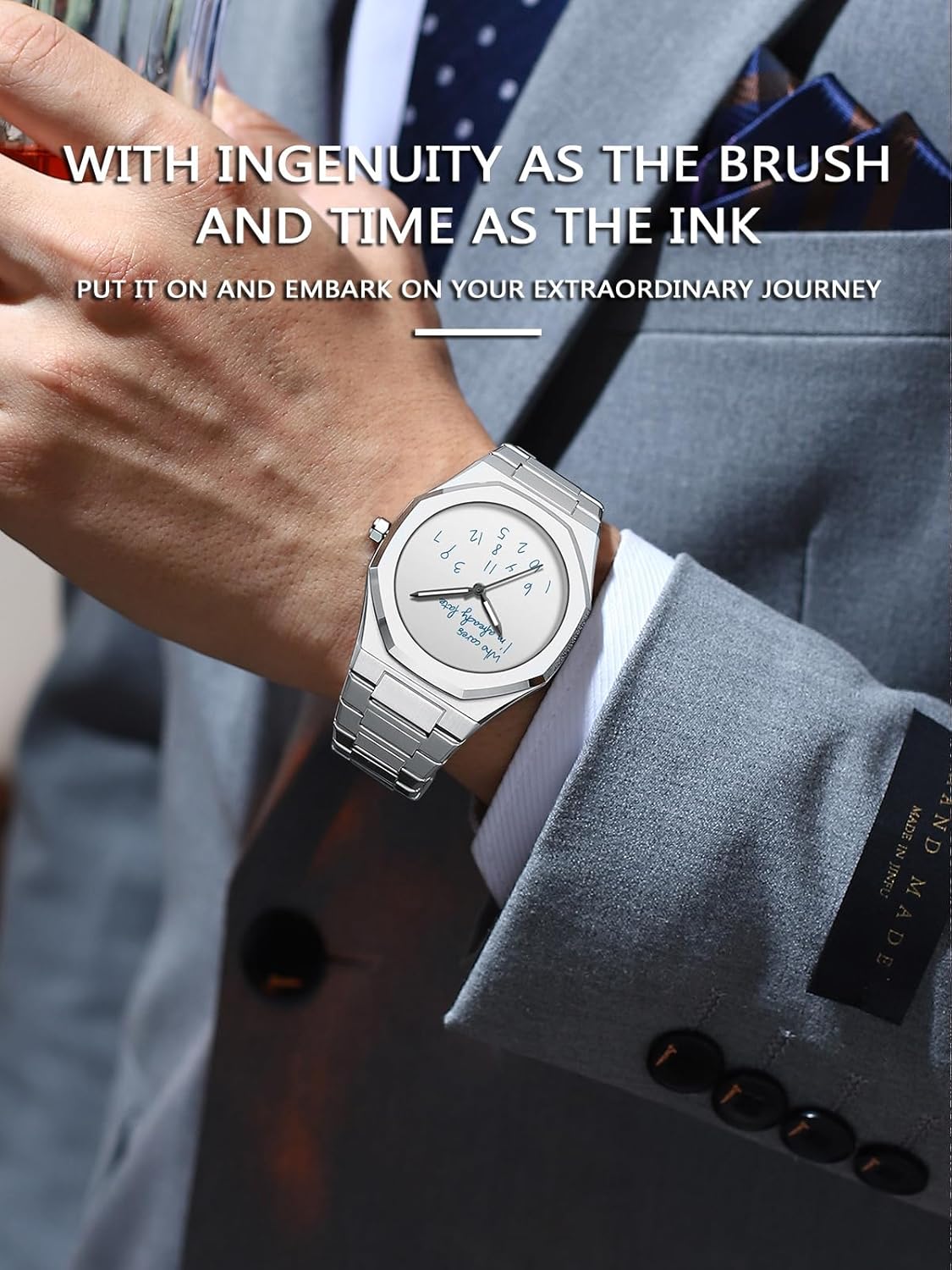 FANMIS Fashion Men’s Analog Stainless Steel Wristwatch Minimalist Octagon Bezel with Humorous Dial - Waterproof Business Dress Casual Watch for Men