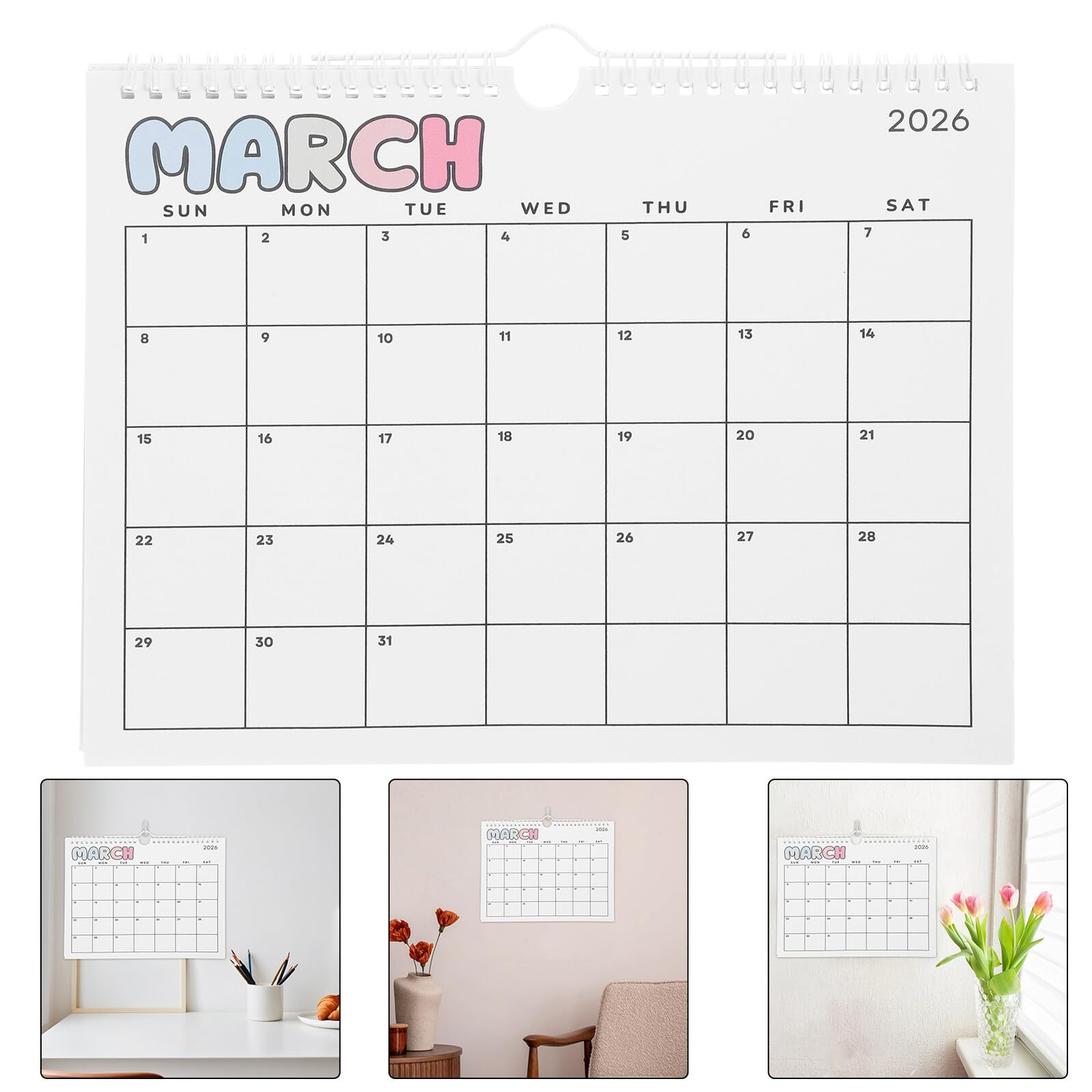 5 Stück Wandkalender 2026 Großer Monatskalender mit Spiralbindung Hängender Planer für Büro und Zuhause Papierkalender zur Termin und Jahresplanung
