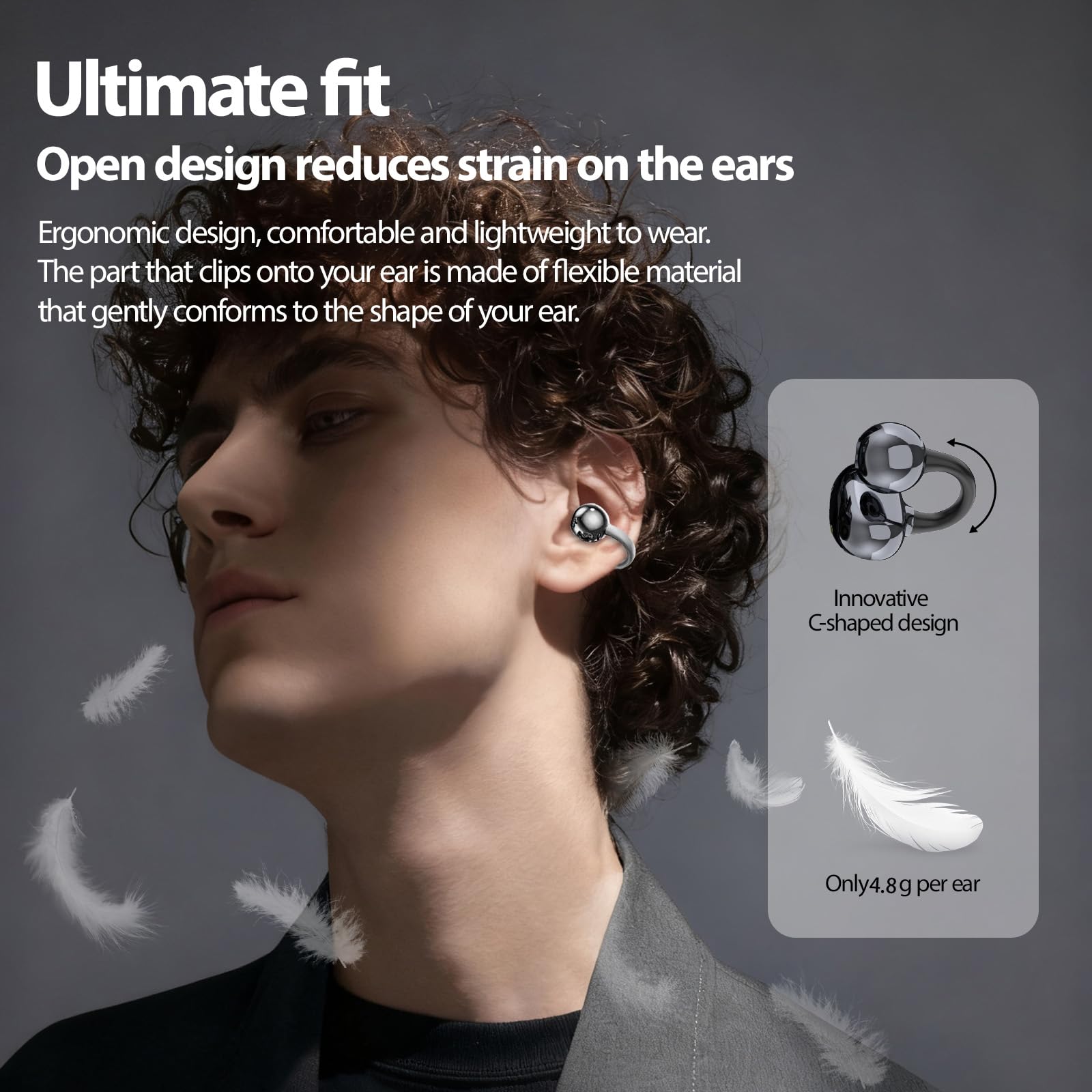 Auriculares Inalámbricos Bluetooth 5.4, Auriculares Inalámbricos Deportivos, Abiertos con Control Táctil Fácil, 65H de Reproducción,Carga Rápida USB-C para Running Sport
