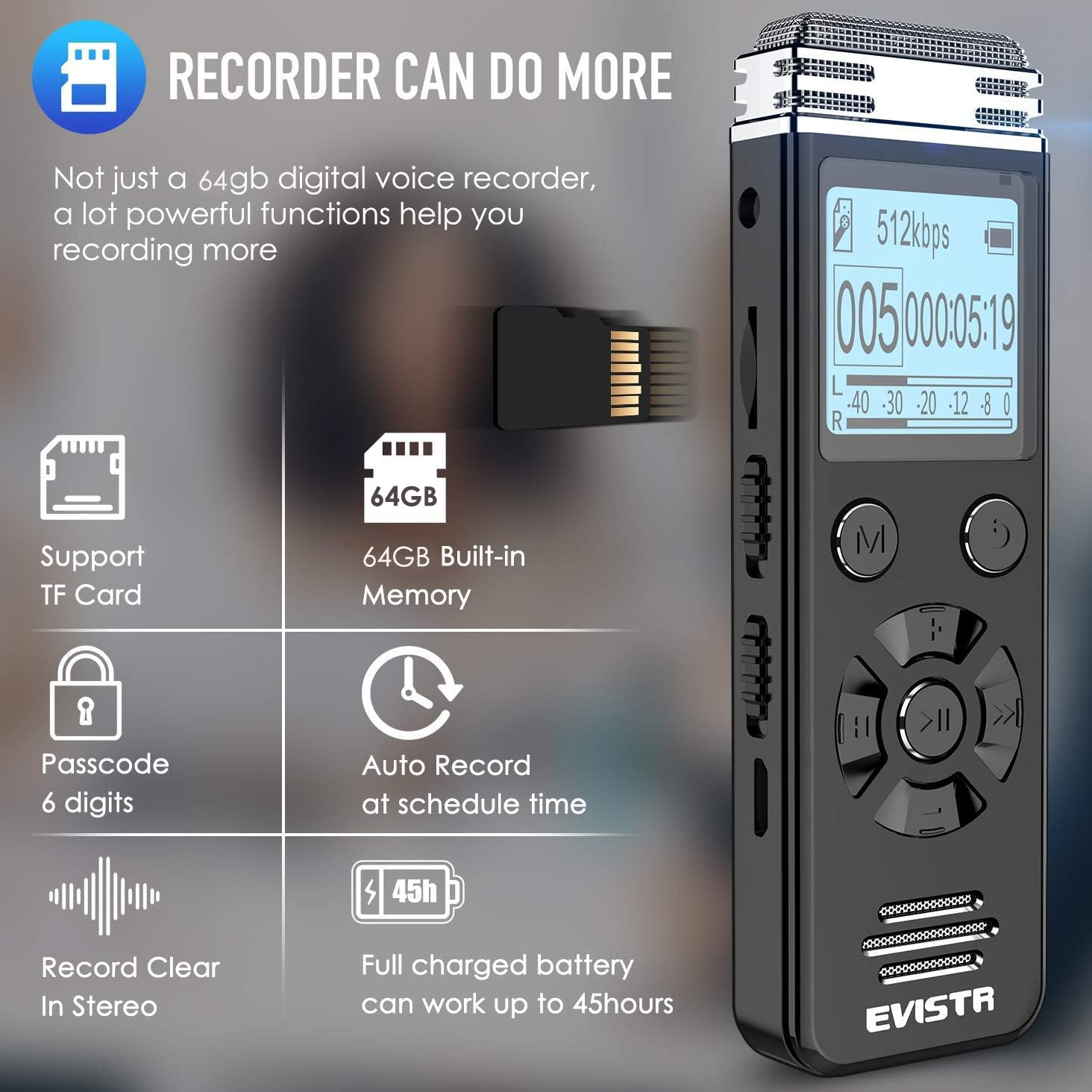 EVISTR V508 Voice Operated Recording (VOR) feature illustration