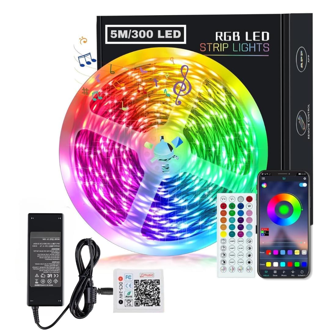 QZYL 5 Meters Bluetooth RGB LED Strip Lights, Music Sync 300 LEDs, Waterproof Smart LED Strip Lights with 44 Key Remote Control for Room, TV Backlight, Ceiling, Gaming, Home Decoration (5 Meter) (B0CYBZ862X) Amazon Price History, Amazon Price Tracker